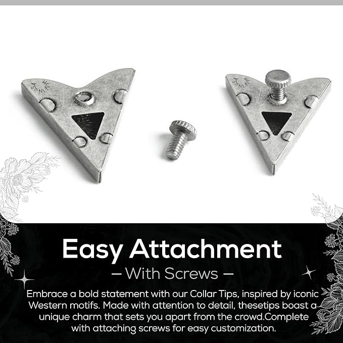 HHH Designs Antique Silver Collar Tips - Western Collar Stays - Silver Finish Tee Pee Tips for Men and Women - Made in USA