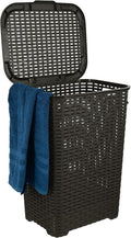 Laundry Hamper Basket With Lid 60 Liter - Deluxe Wicker Style Brown Color - 1.70 Bushel Bin With Cutout Handles To Storage Dirty Cloths in Washroom Bathroom, Or Bedroom. By Superio