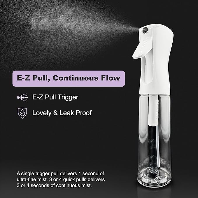 2 Pack Spray Bottles for Hair - Continuous Water Mister Spray Bottles with Ultra Fine Mist Spray for Hairstyling, Barbers, Salons, Skin Care, Cleaning, Plants, Pets (Ivory, 10.1 oz)