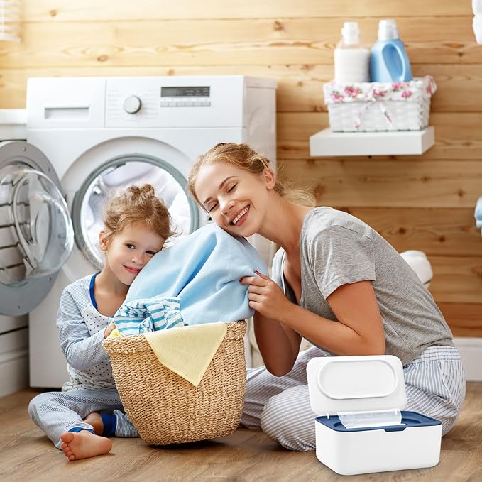 Dryer Sheet Holder, Laundry Dryer Sheet Container With Lid Dryer Sheet Dispenser Organizer Basket, Fabric Softener Sheet Storage Box for Laundry Room Washer Organization (Blue)