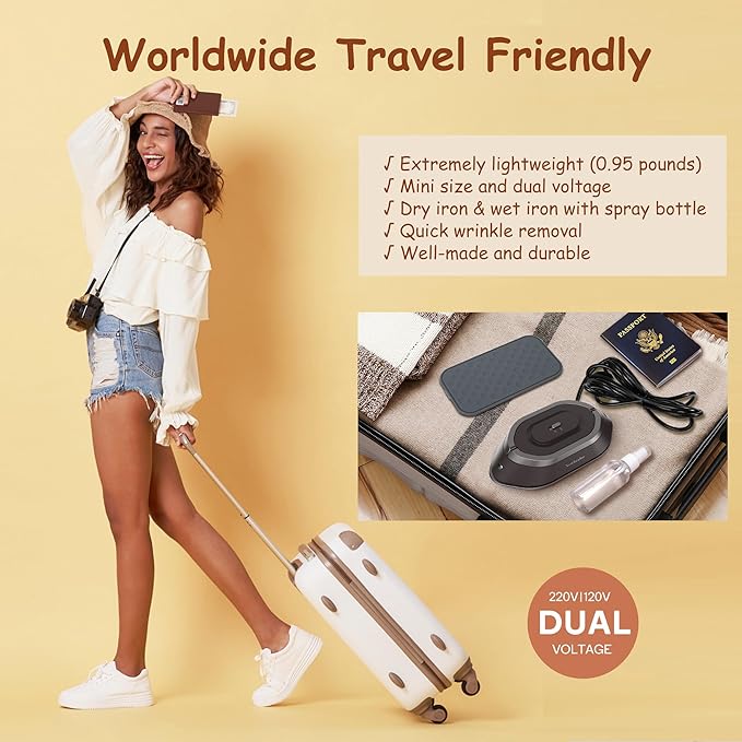 Newbealer Handheld Steamer bundle with Travel Iron for Clothes, Dual Voltage, Powerful Steamer and Dry Iron, Idea Gift