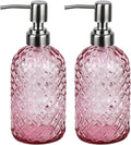 Funly mee Bathroom & Kitchen Glass Hand and Dish Soap Dispenser with 304 Rustproof Stainless Steel Pump (Pink-2pack)