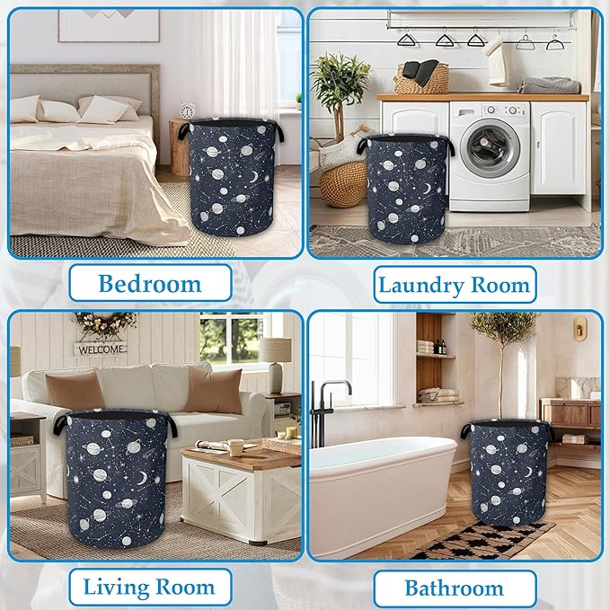 Star Moon Laundry Basket Collapsible Laundry Hamper with Handle, Oxford Clothes Toy Storage Bin for Bathroom Bedroom Room Decor, Gift Basket 16" X 20.8"