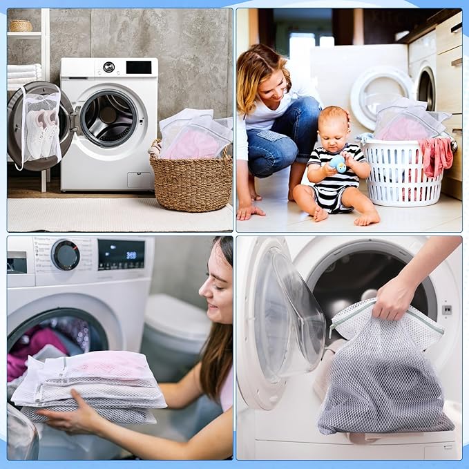 SATINIOR 7 Pcs Mesh Laundry Bags Sneaker Mesh Bags Suitable for Most Washing Machines and Dryers with Sturdy Zippers and Ties Laundry