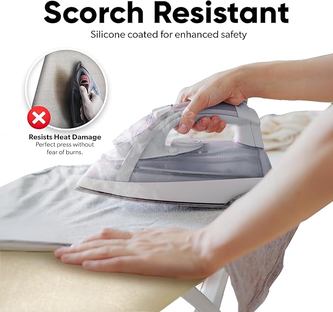 Home Intuition Extra Thick Ironing Board Cover and Pad Iron Scorch Resistant with Hook and Loop Secure Fastener and Elastic Edge,15x54, Standard Size Coated Thick Padding, Biege