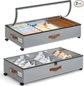 Yecaye Under Bed Storage with Wheels, 2 Pack Under Bed Storage Containers with Adjustable Dividers & Clear Window, Rolling Underbed Organizer Bins Drawers for Clothes, Shoes, Blankets, Grey