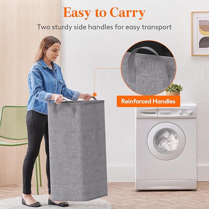 Lifewit 100L Large Tall Laundry Hamper, Collapsible Laundry Basket with Handles, Foldable Clothes Hampers for Laundry, Portable Dirty Clothes Hamper for Dorm College Bedroom Bathroom, Light Gray