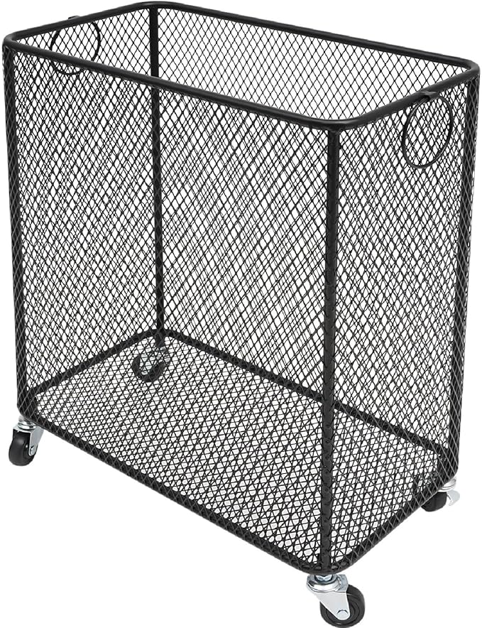 Rolling Laundry Basket Cart, Metal Laundry Hamper with Wheels, Laundry Organizer Basket Cart, Clothes Storage Organizer Hamper for Living Room,Bathroom,Closet (Black, Rectangular)