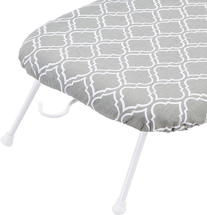 Amazon Basics Foldable Compact Tabletop Ironing Board with Folding Legs, Heat Resistant Portable, Lightweight, Non-Slip, Easy Storage, Trellis Removable Cover, 23.6"L x 7.1"W x 14.3"H, Chevron