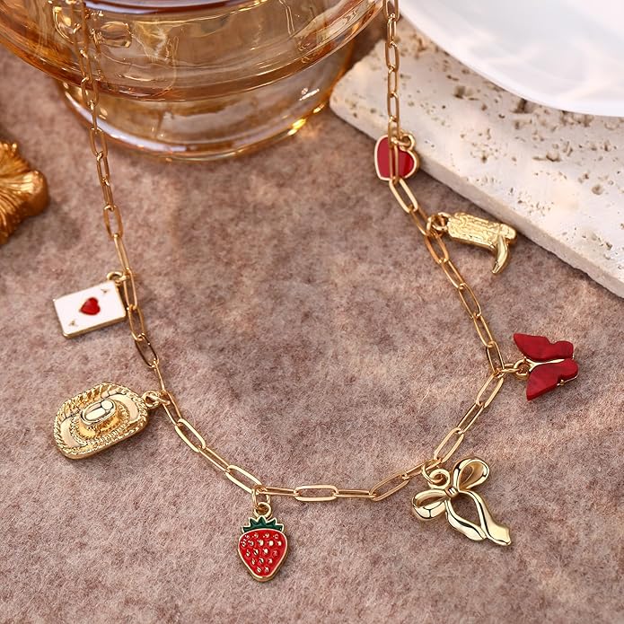 Chunky Gold Necklace for Women Gold Evil Eye Cowboy Pendant Necklace Dainty Paperclip Chain Vintage Luck Amulet Choker Necklaces Celestial Jewelry Gift