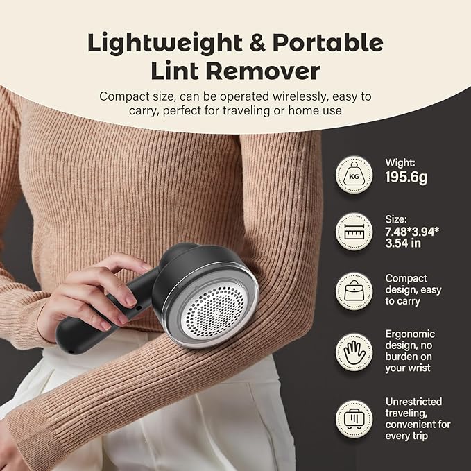 Fabric Shaver Lint Remover, Electric Lint Shaver with 3-Gears and 6-Blades, Sweater Shaver, Clothes Shaver, Fabric Pilling Remover, Fabric Shaver for Furniture, Electric Lint Remover for Clothes