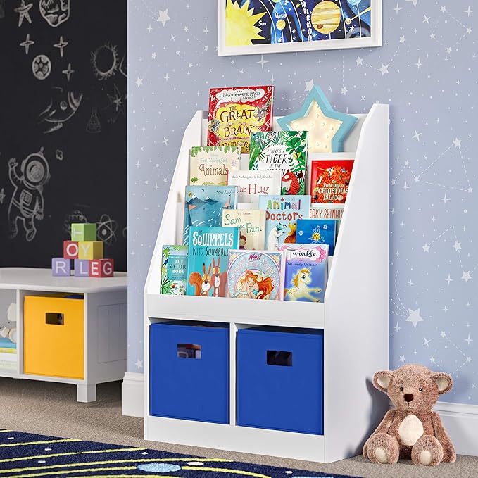 RiverRidge Folding Storage Bins with Handles Blue Cube Storage Organizer for Closet, Bedroom & Playroom - Closet Organizers and Storage Set of 2