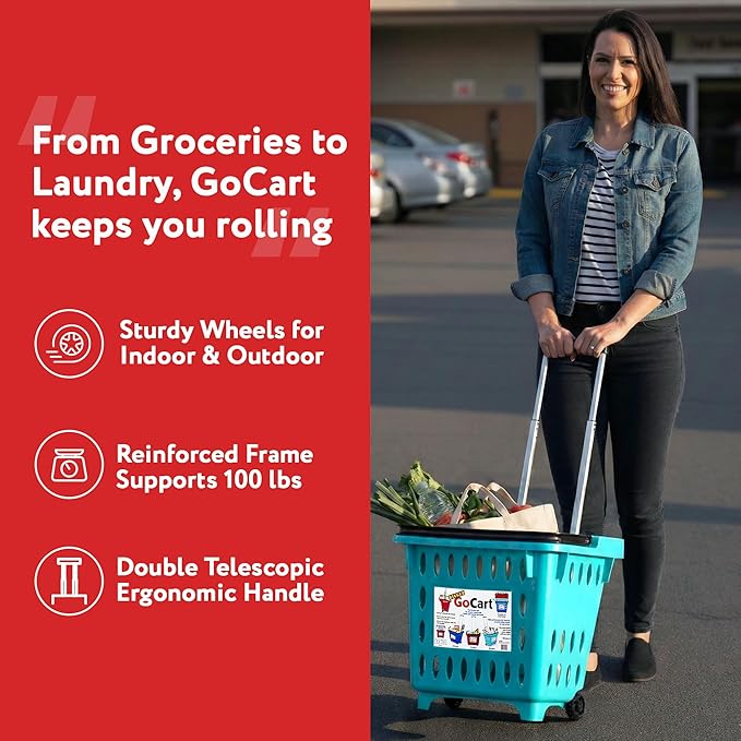 dbest products GoCart,Teal Grocery Cart Shopping Laundry Basket on Wheels