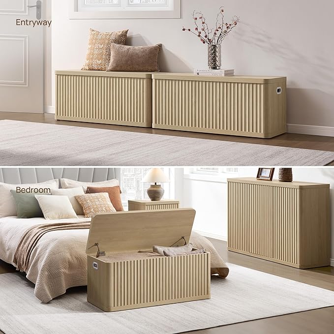 SICOTAS Storage Bench 80.4" Wide Shoe Bench with Lift Top Large Wooden Storage Chest Trunk Modern Blanket Chest with 4 Safety Hinges & Seating for Bedroom Entryway Living Room Hallway