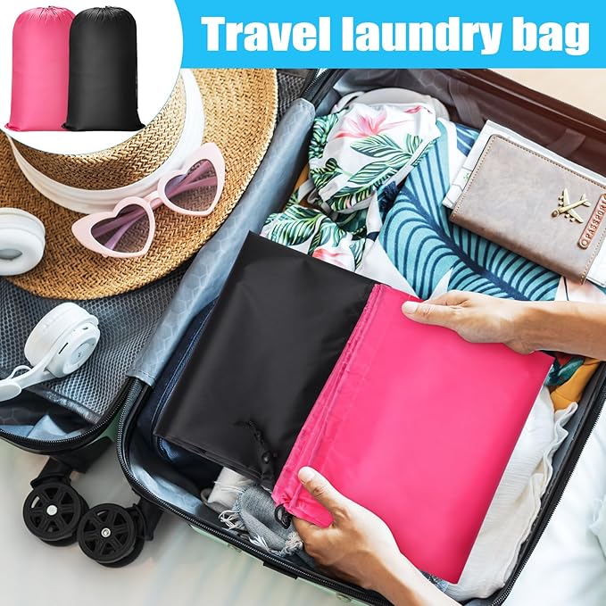 Nuogo 20 Pcs Laundry Bag Washable Travel Laundry Bags with Drawstring Lock Closure Large Heavy Duty for Camping Tent Blankets Dirty Clothes Yarn Fabric Storage, Multi Use (Black, Pink)
