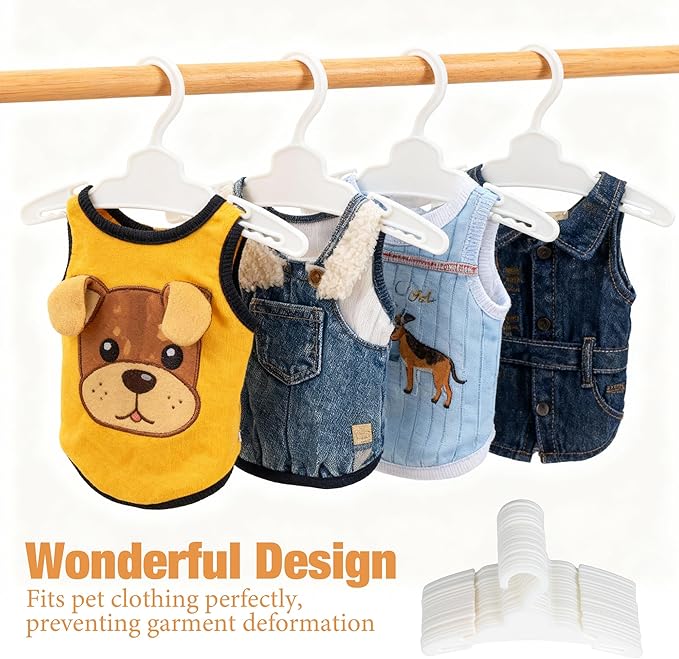20 Pcs Dog Clothes Hangers 7 Inch White Plastic Pet Clothes Hangers with Non-Slip Clips, Cat Clothing Hangers, Pet Clothing Holders Coat Hangers for Small Pet Such as Dog & Cat Costumes