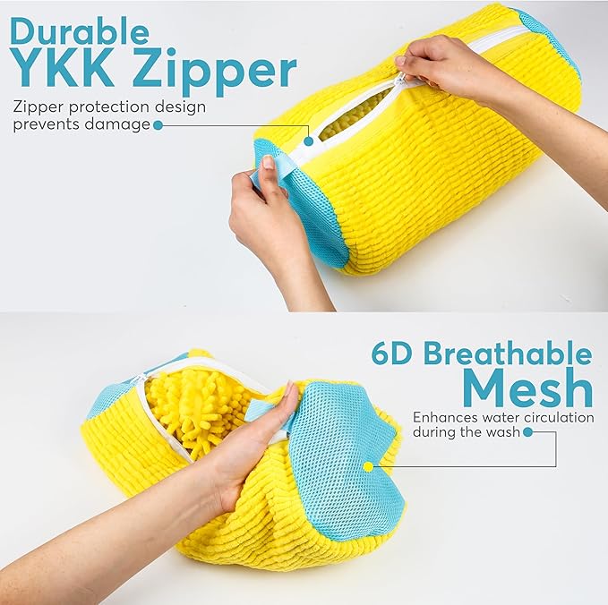 Laundry Shoe Bag for Washing Machine 2 Pcs, Reusable Shoe Washing Machine Bag for Washer and Dryer with Bonus Brush – Microfiber Sneakers Shoes Laundry Bag with Zipper, Tennis, Gym, Trainers