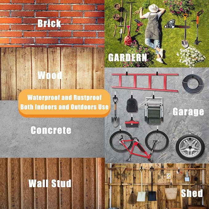 Heavy Duty Garage Utility Hooks - Wall Mount Multi-Use Storage Hooks for Hose, Bike, Chainsaw, Leaf Blower, Ladder Hanger (2 Small)