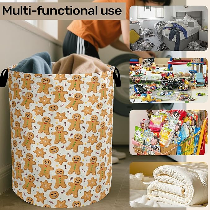 Cookie Pattern Laundry Basket with Handles - Extra Large Foldable Hamper for Bathroom/Laundry/Bedroom/Dorm, Washable Fabric Storage Bin