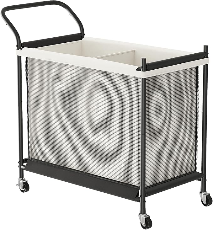 Laundry Hamper with Wheels - 2 Section Laundry Basket 140L, Removable Washable Bags, Height-Fitted Rolling Laundry Cart for Laundry Room & Bedroom