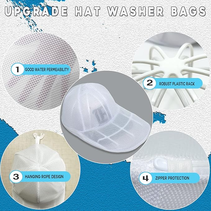 3 Pack Hat Washer for Washing Machine - Hat Cage for Washing, Laundry Wash Bags for Baseball Caps, Hat Cleaner for Washing Machine or Dishwasher, Cap Washer Frame for Flat & Curved Hats