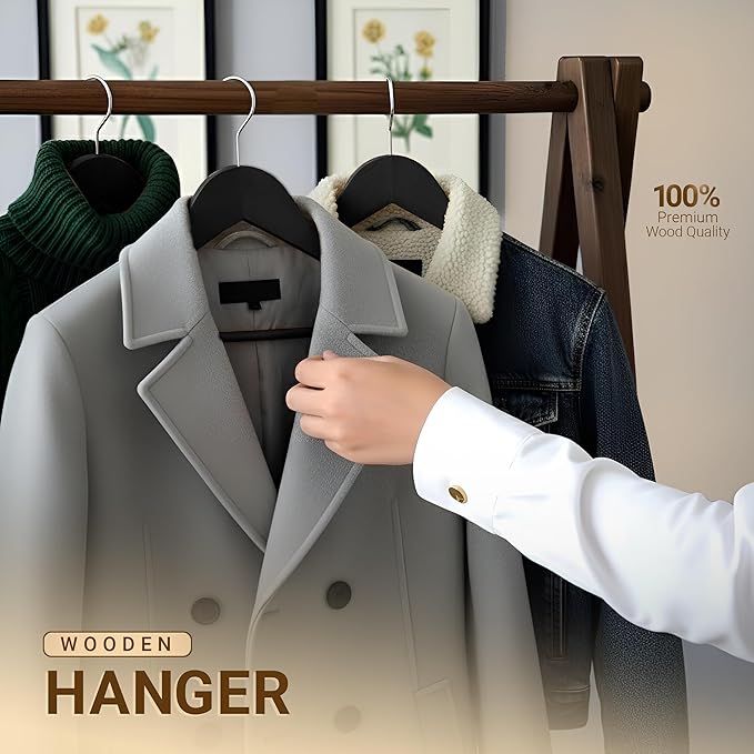 Utopia Home Premium Wooden Hangers 30 Pack - Durable & Slim Coat Hanger - Suit Hanger with 360-Degree Rotatable Hook - Wood Hangers with Shoulder Grooves (Black Color)