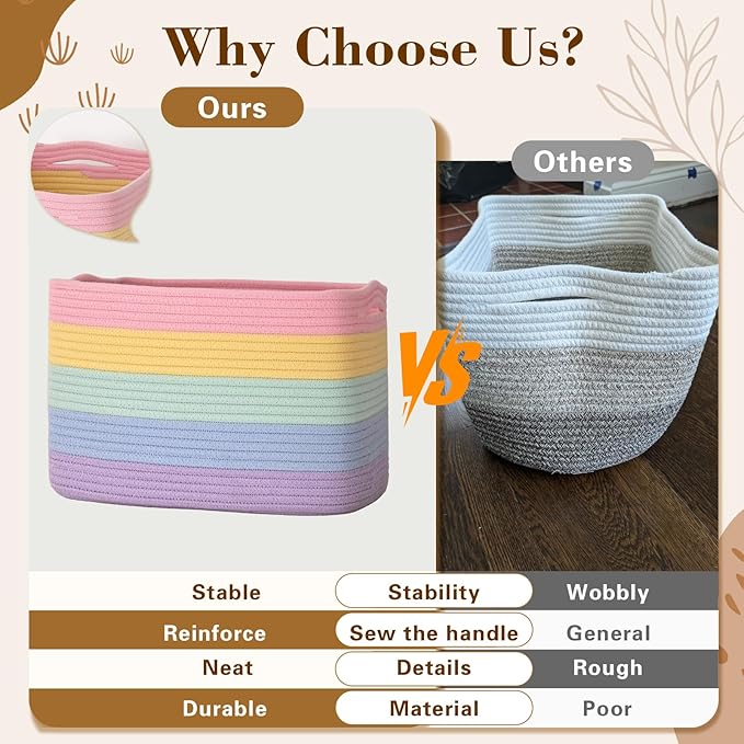 Baskets for Organizing,Storage Baskets,3 Pack Baskets for Shelfves,15"×10"×9" Woven Rainbow Basket,toy storage bins,bins for organization