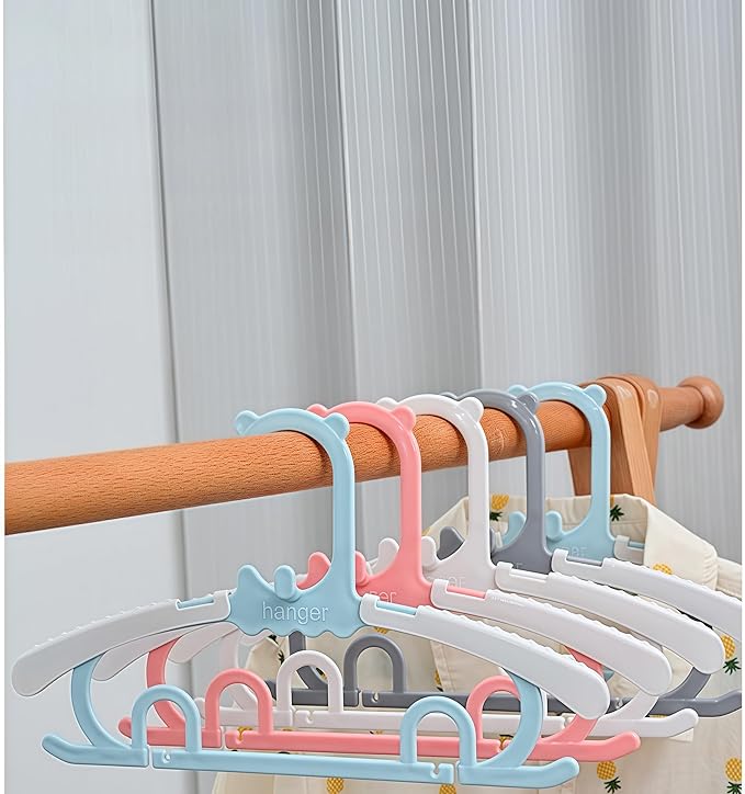 Baby Kids Clothes Hangers with Clips, 10 Pack Toddler Infant Childrens Hanger for Closet, Plastic Adjustable Stackable Hangers for Baby Clothes