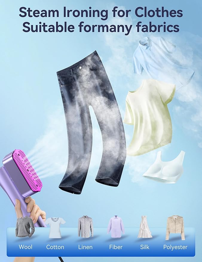 Steamer for Clothes, Sundu Portable 2-in-1 Steamer & Iron, 15s Fast Heat-up, 100ml Water Tank, Ironing Gloves, 20 Min Continuous Steam, Wrinkle Remover for Garment, Travel & Home Use (Rose Purple)