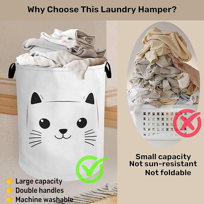 Cute Cat Foldable Laundry Hamper - Waterproof Fabric Storage Basket with Handles, Clothes Hampers for Laundry,Bedroom,Dorm