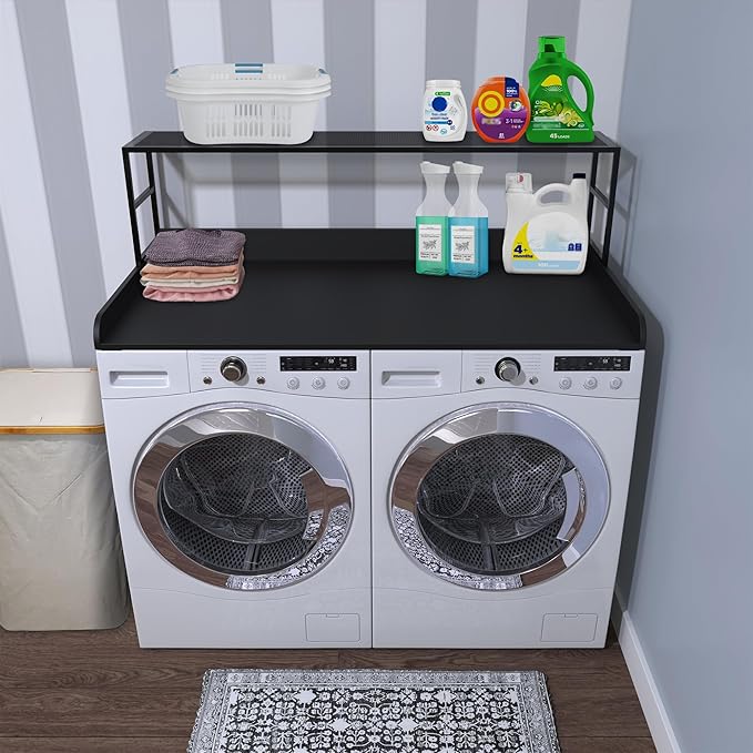 GDLF Washer Dryer Countertop Laundry Guard with Shelf, 27.55" Depth x 54" Width, Laundry Room Organization