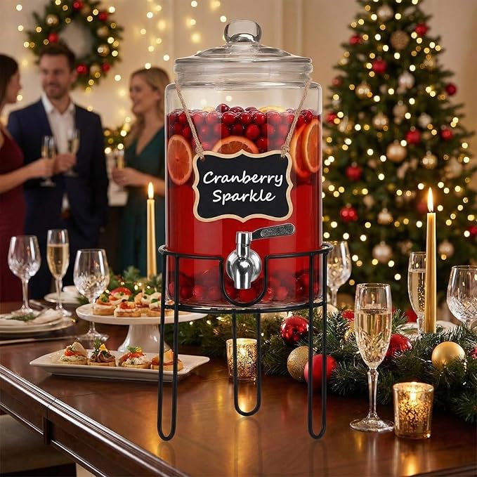 1 Gallon Drink Dispenser with Stand, Drink Dispensers for Parties, Christmas, Beverage Dispenser with 100% Leakproof Spigot, Ideal for Lemonade, Juice, Water, Laundry Detergent Dispenser