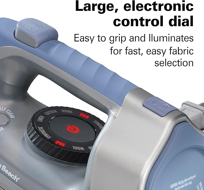 Hamilton Beach Steam Iron & Vertical Steamer for Clothes with Scratch-Resistant Durathon Soleplate, 8' Retractable Cord, 3-Way Auto Shutoff, Anti-Drip, 1800 Watts, Silver and Blue