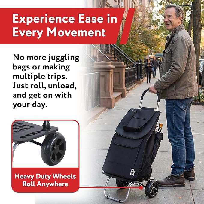 dbest products Bigger Trolley Dolly, Black Shopping Grocery Foldable Cart