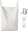AELS Farmhouse Hanging Laundry Hamper with 2 Hooks, Boho Beige & Brown Stripes Laundry Bag with Zipper & Wide Open Top, Over the Door Organizer for Dirty Clothes, Washable Space Saving Storage