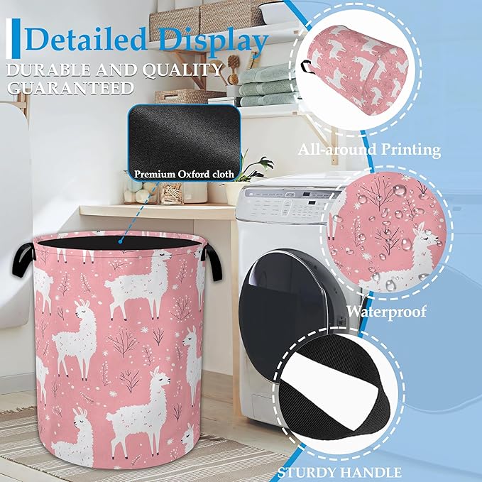 Cute Alpaca Laundry Basket Collapsible Laundry Hamper Oxford Storage Bin for Clothes Storage, Toy Organizer, Books and Sundries 16" X 20.8"