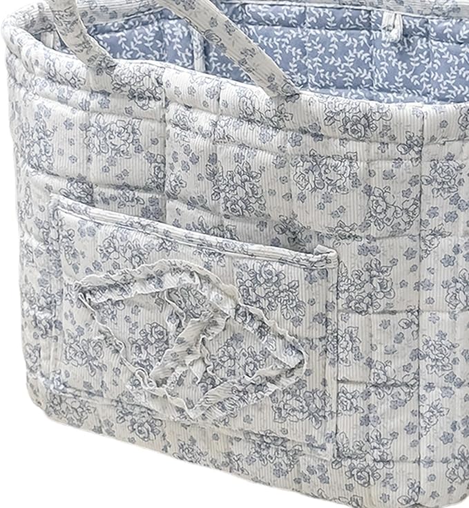 Floral Fabric Storage Basket Car Interior Storage Basket Underwear Sundries Laundry Baskets Supplies Home Organizer Bag (Blue)