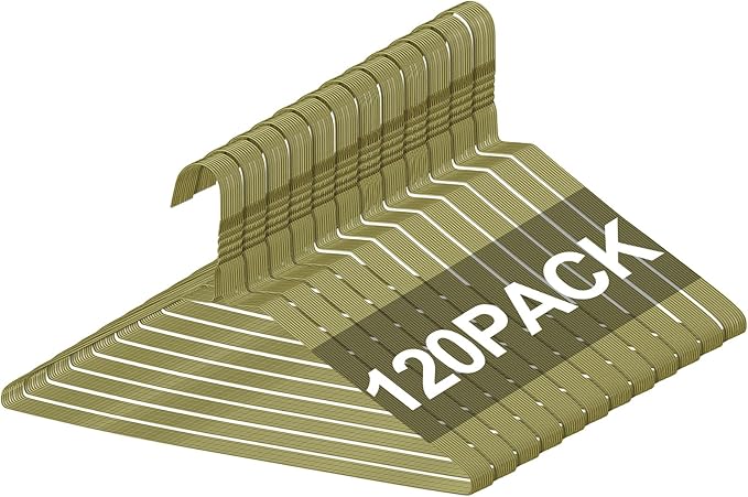 120 Pcs Wire Hangers Bulk 17.7" Dry Cleaner Hangers, Suit Holders for Home Caped Clothing (Gold)