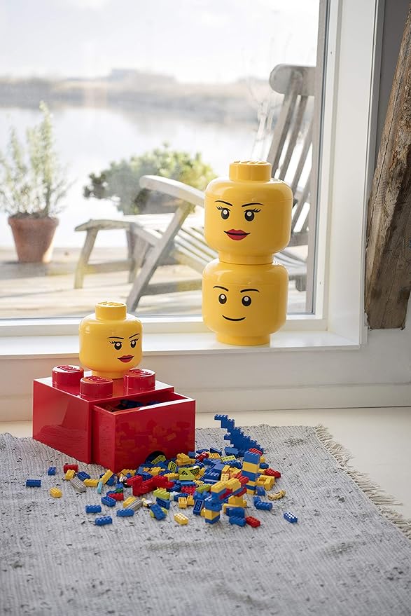 Room Copenhagen, LEGO Storage Head (Mini) - Girl - 4 x 4.5 Inches (10.2 x 11.5 cm) - Stackable Plastic Storage Box with Lid for Kids' Toy Organizer and Room Decor