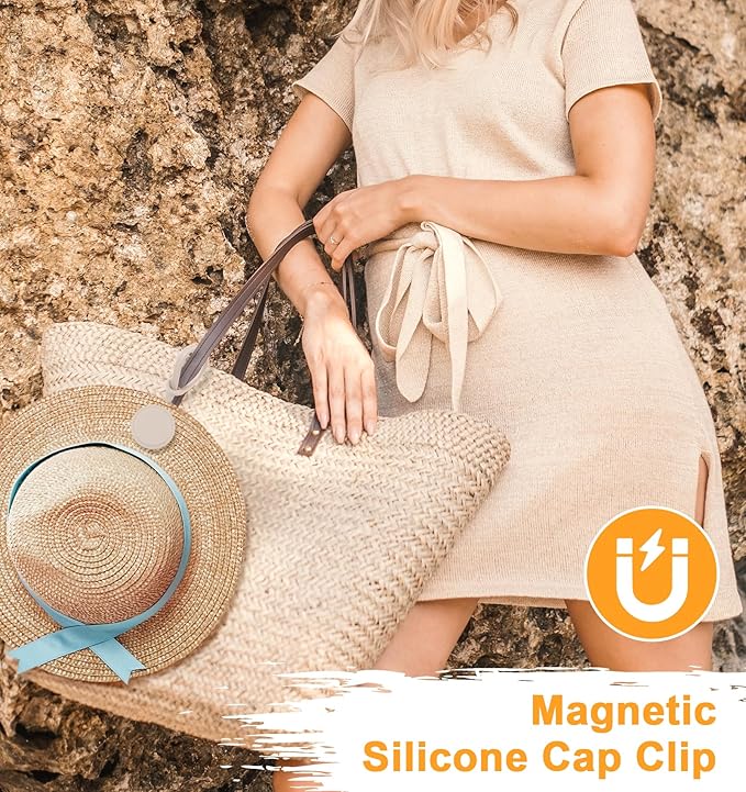 Magnetic Hat Clip, Adjustable Magnetic Hat Clip for Travel on Bag, Silicone Travel Hats Clips for Beach Vacation, Perfect for Sun Hats, Easy to Use