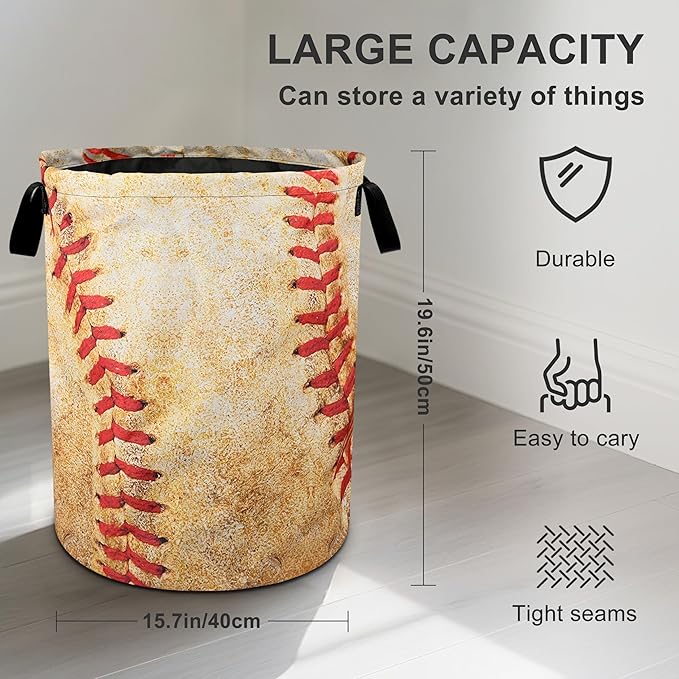 Baseball Texture Laundry Basket Laundry Hamper With Handles Collapsible Laundry Baskets Storage Basket For Room Bathroom Bedroom Decor