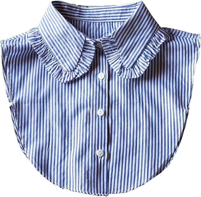 GUZOSJO Blue Striped Detachable Collar Shirt,Dickey Half Blouse False Collar for Lady Girls Men