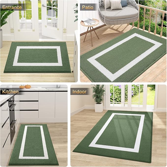 OLANLY Indoor Door Mat, 48x32, Non-Slip Absorbent Resist Dirt Entrance Mat, Washable Low-Profile Inside Entry Doormats for Entryway, Green