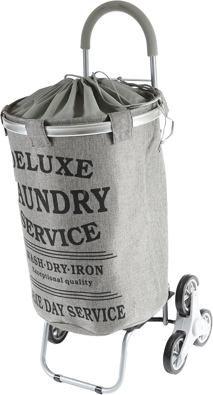 dbest products Stair Climber Laundry Trolley Dolly, Grey Laundry Bag Hamper Basket cart with wheels sorter