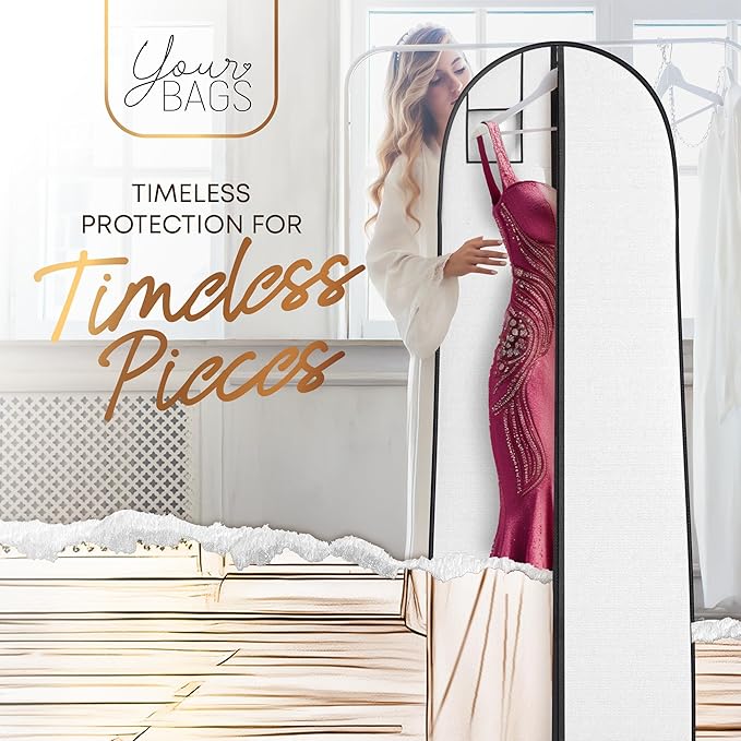 72" Tapered Long Dress Bags for Gowns - Wedding Dress Garment Bag for Dresses - Long Garment Bags for Hanging Clothes & Closet Storage, Dress Bag for Airplane