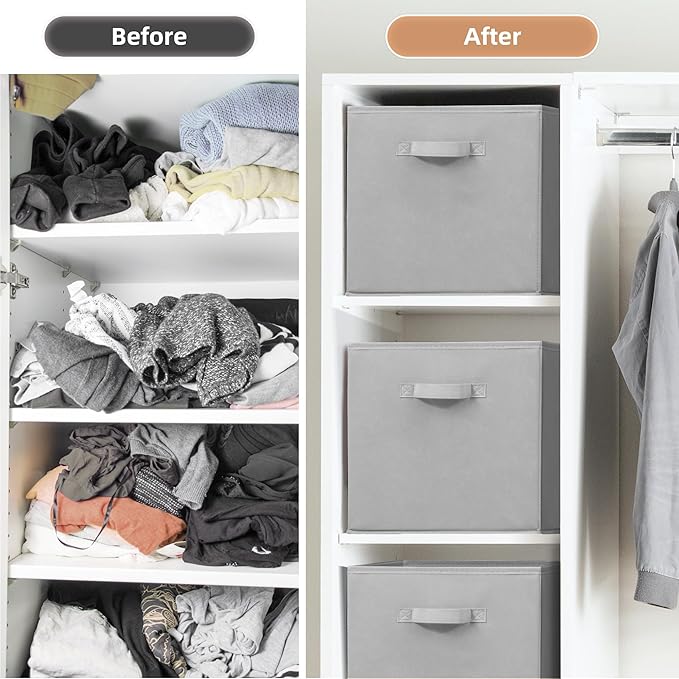 STORAGE MANIAC Storage Cubes, 13 Inch Collapsible Storage Bins with Handles, 8 Pack Fabric Foldable Bins for Organization, Durable Storage Bins for Closet, Shelves, Offices, Toys, 8-Pack Grey