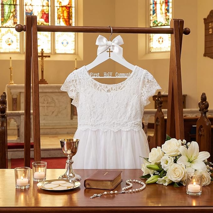 First Holy Communion Hanger First Communion Gift White Bow Dress Hanger 1st Holy Eucharist Party Favors Cross Gift Holiday Ceremony Decoration