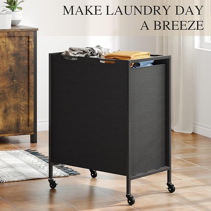 DWVO Over Washer and Dryer Shelves, Standing Shelf with Wheels 68.7 Gal Rolling Laundry Hamper with Shelf/Hooks, Over Washer Storage Portable Laundry Cart Bathroom Organization, 55" H x 47.20" W