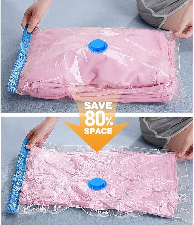 8 Pack Jumbo Vacuum Storage Bags, Vacuum Seal Bags for Clothing with Hand Pump, 80% Space Saver Bags for Clothes, Pillows, Comforters and Blankets, Home Travel Essentials