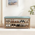 Shoe Rack Bench with Cushion, 2 Tier Solid Wood Storage Bench, Mid-Century Modern Shoe Bench for Entryway, Hallway, Closet, Front Door Entrance, Foyer (Teal, 46.5")
